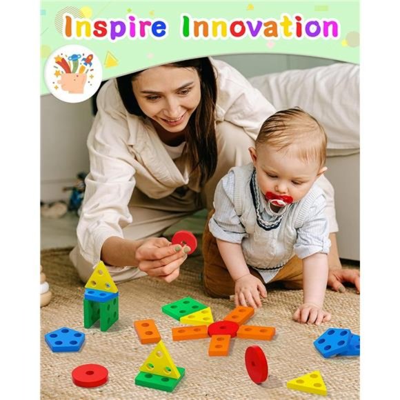 Montessori Toys for 1 2 3 Years Old Boys Girls, Wooden Sorting & Stacking Toys - Picture 4 of 6